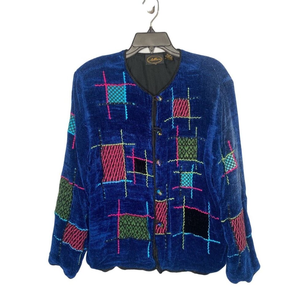 Vintage Allure Velour Velvet Patchwork Jacket Women’s size XL Soft Y2K Art Deco